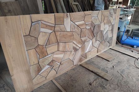Custom mosaic teak reception desk
